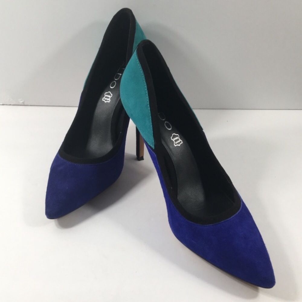 Aldo blue and green geometric heels